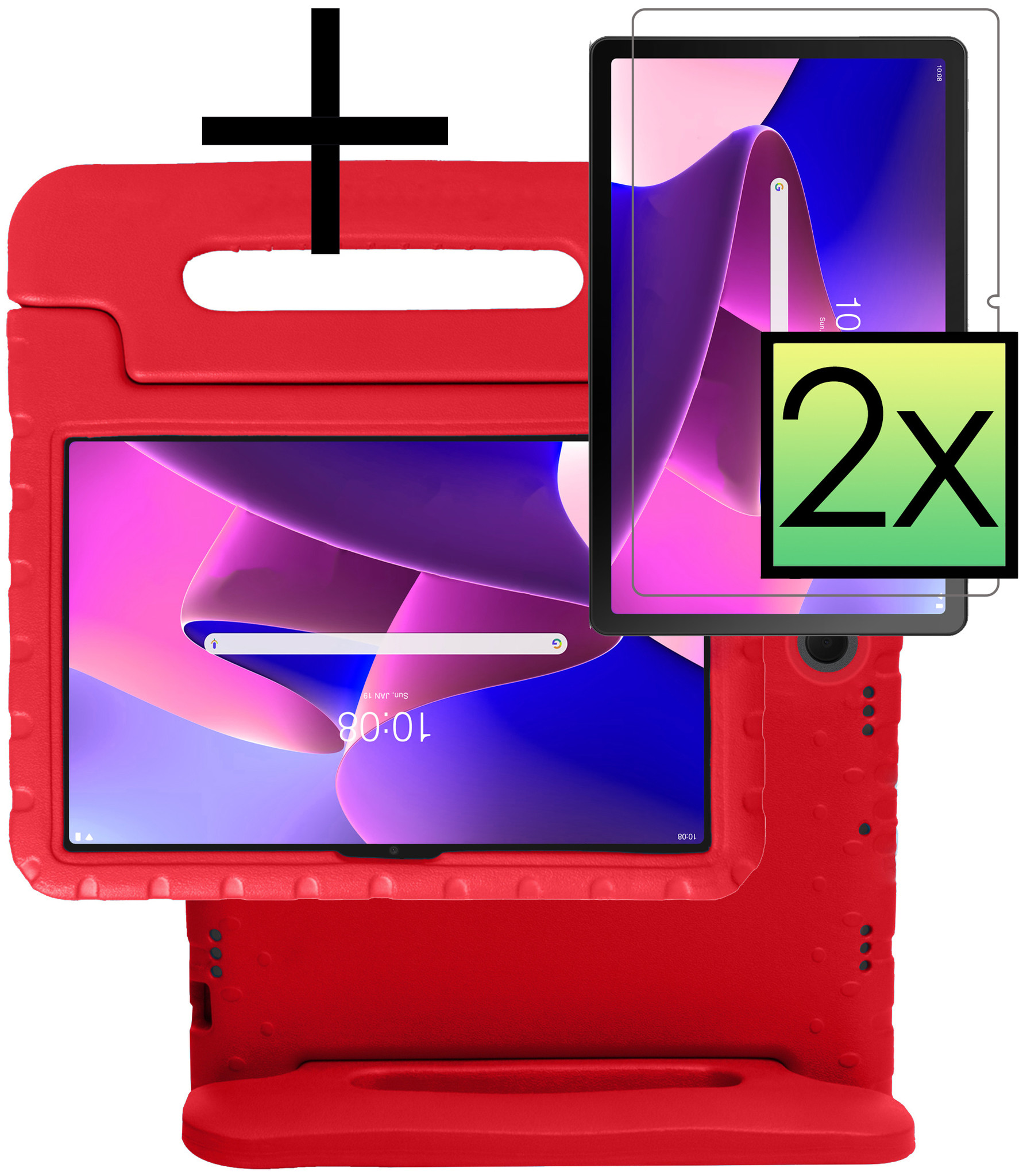 NoXx Hoesje Geschikt voor Lenovo Tab M10 Plus 3rd Gen Hoesje Kinderhoes Shockproof Hoes Kids Case Met 2x Screenprotector - Rood