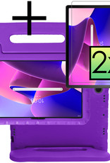 NoXx Hoesje Geschikt voor Lenovo Tab M10 Plus 3rd Gen Hoesje Kinderhoes Shockproof Hoes Kids Case Met 2x Screenprotector - Paars