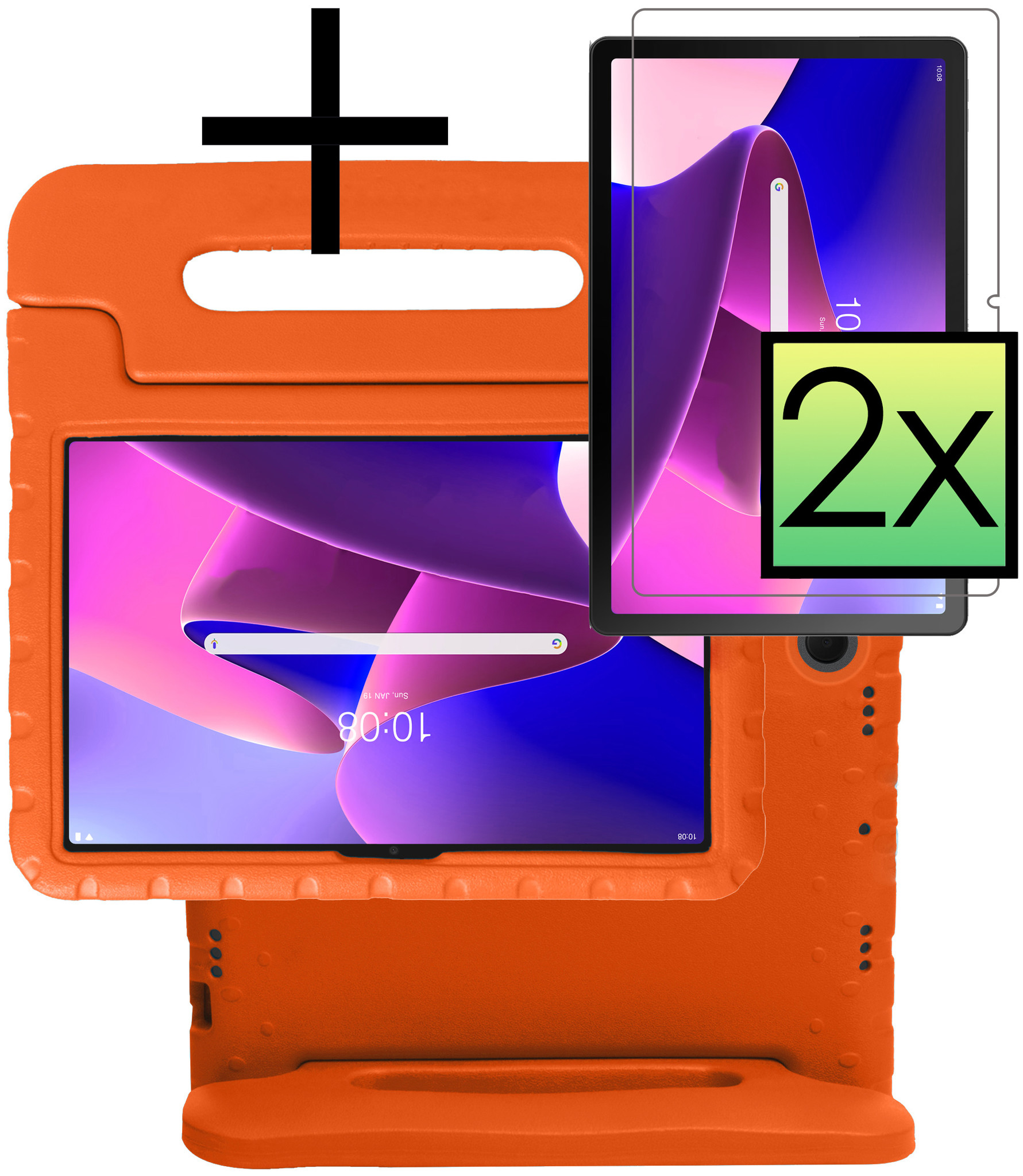 NoXx Hoesje Geschikt voor Lenovo Tab M10 Plus 3rd Gen Hoesje Kinderhoes Shockproof Hoes Kids Case Met 2x Screenprotector - Oranje