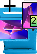 NoXx Hoesje Geschikt voor Lenovo Tab M10 Plus 3rd Gen Hoesje Kinderhoes Shockproof Hoes Kids Case Met 2x Screenprotector - Blauw