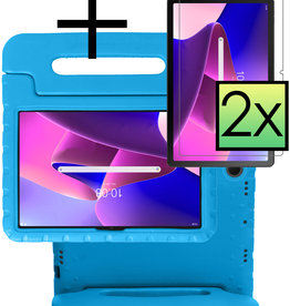 NoXx Lenovo Tab M10 Plus (3e generatie) Kinderhoes Met 2x Screenprotector - Blauw