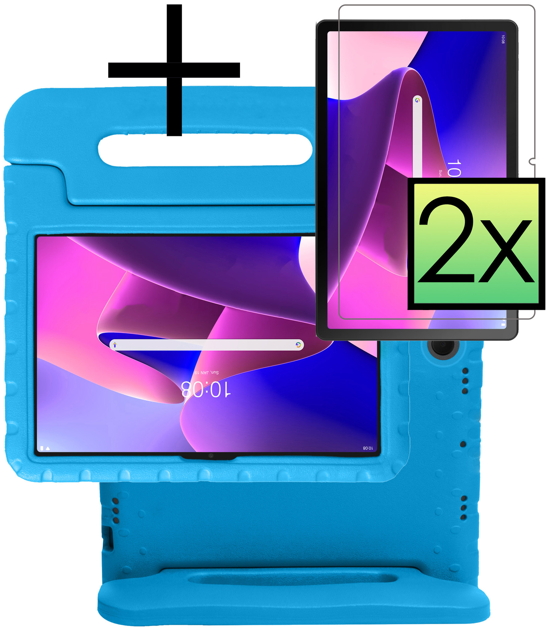 NoXx Hoesje Geschikt voor Lenovo Tab M10 Plus 3rd Gen Hoesje Kinderhoes Shockproof Hoes Kids Case Met 2x Screenprotector - Blauw