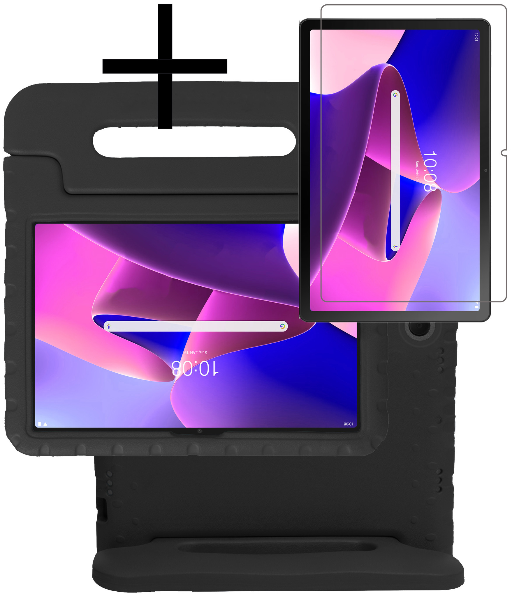 NoXx Hoesje Geschikt voor Lenovo Tab M10 Plus 3rd Gen Hoesje Kinderhoes Shockproof Hoes Kids Case Met Screenprotector - Zwart