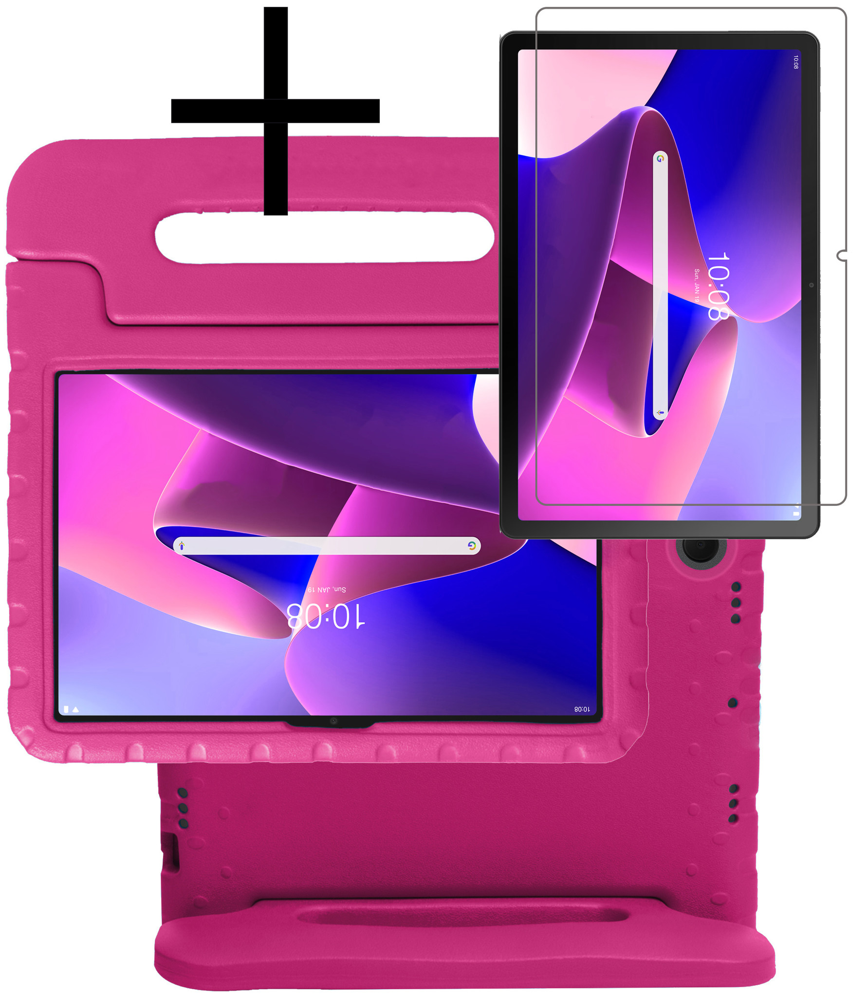 NoXx Hoesje Geschikt voor Lenovo Tab M10 Plus 3rd Gen Hoesje Kinderhoes Shockproof Hoes Kids Case Met Screenprotector - Roze