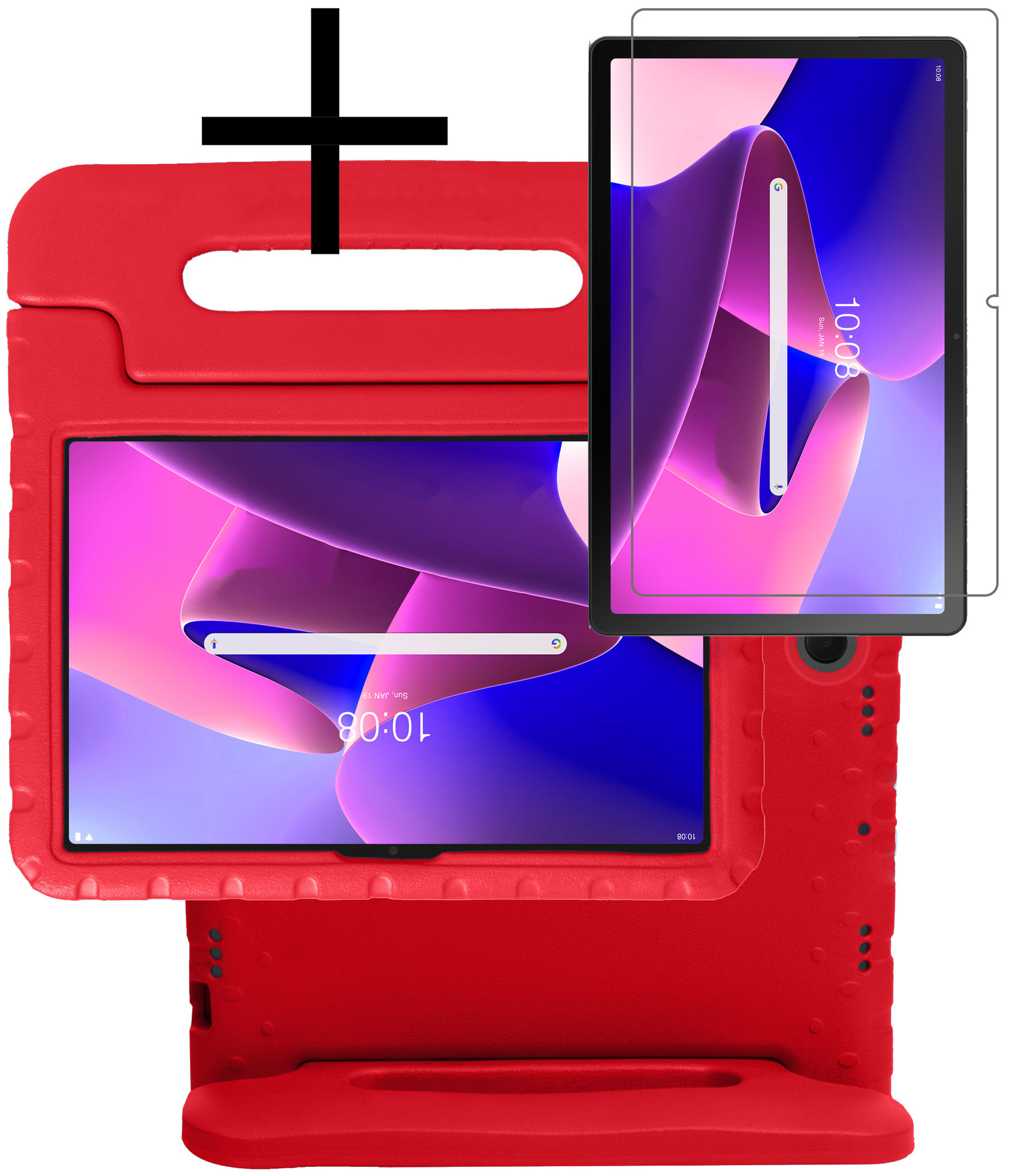 NoXx Hoesje Geschikt voor Lenovo Tab M10 Plus 3rd Gen Hoesje Kinderhoes Shockproof Hoes Kids Case Met Screenprotector - Rood
