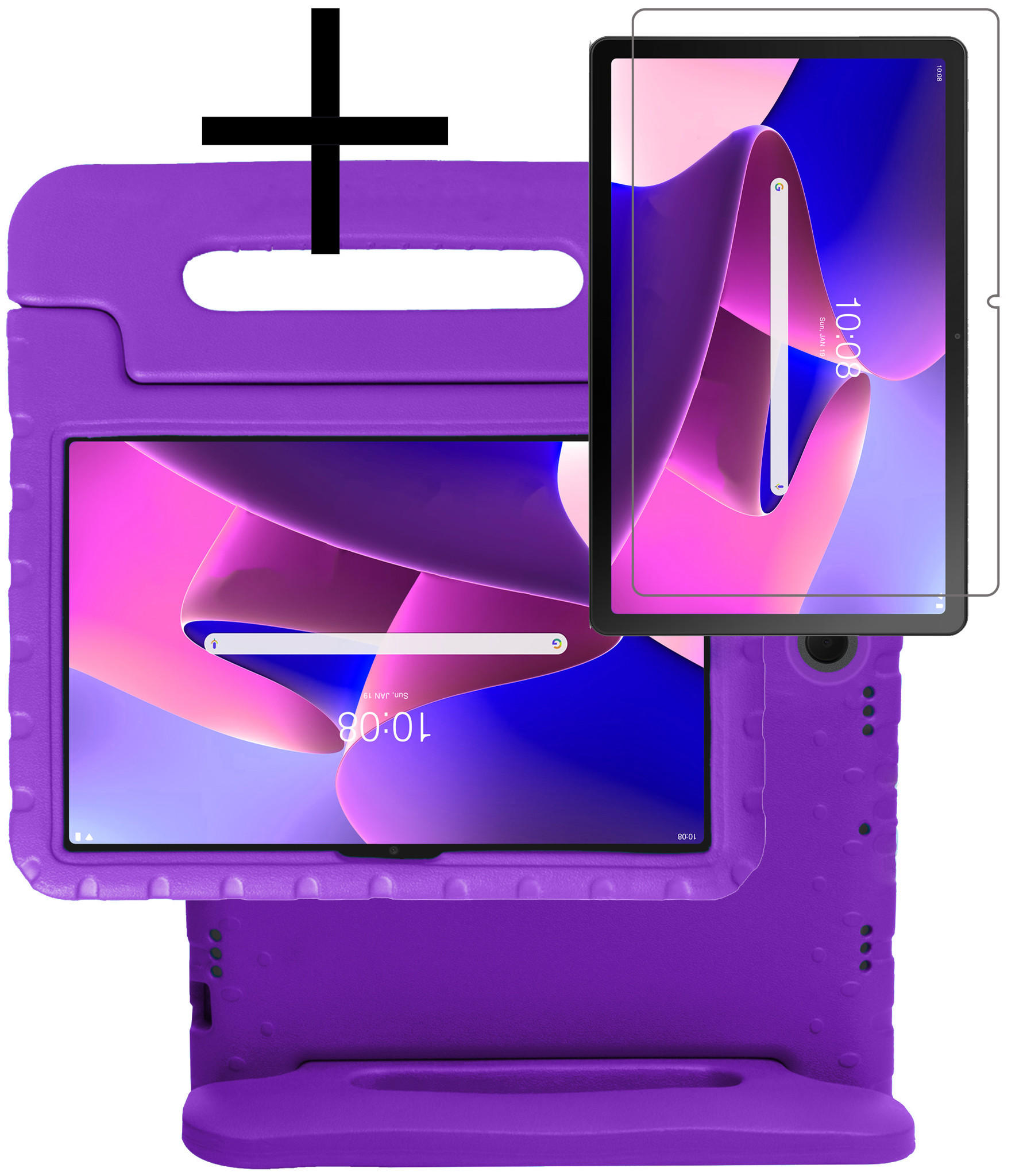 NoXx Hoesje Geschikt voor Lenovo Tab M10 Plus 3rd Gen Hoesje Kinderhoes Shockproof Hoes Kids Case Met Screenprotector - Paars