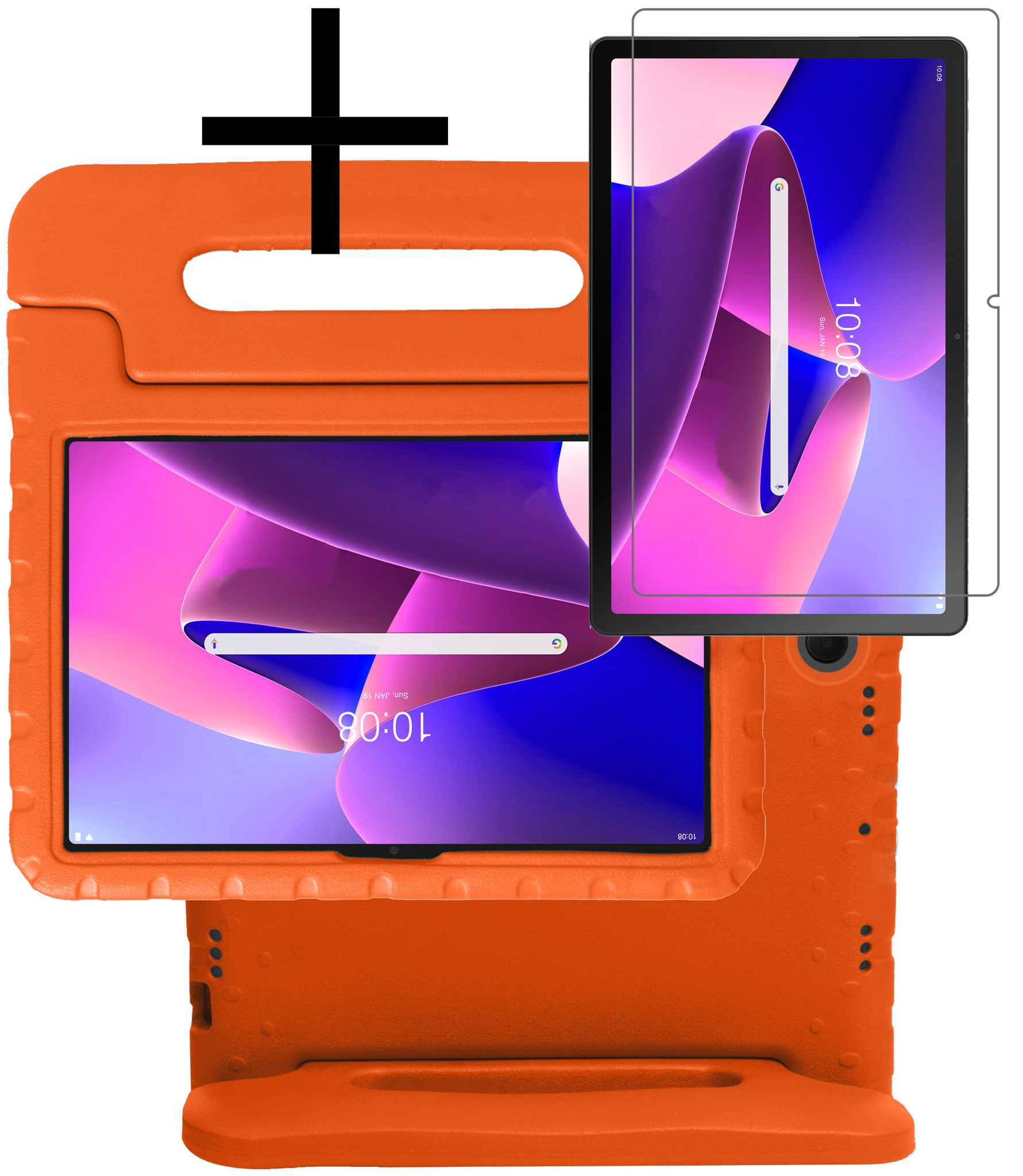 NoXx Hoesje Geschikt voor Lenovo Tab M10 Plus 3rd Gen Hoesje Kinderhoes Shockproof Hoes Kids Case Met Screenprotector - Oranje