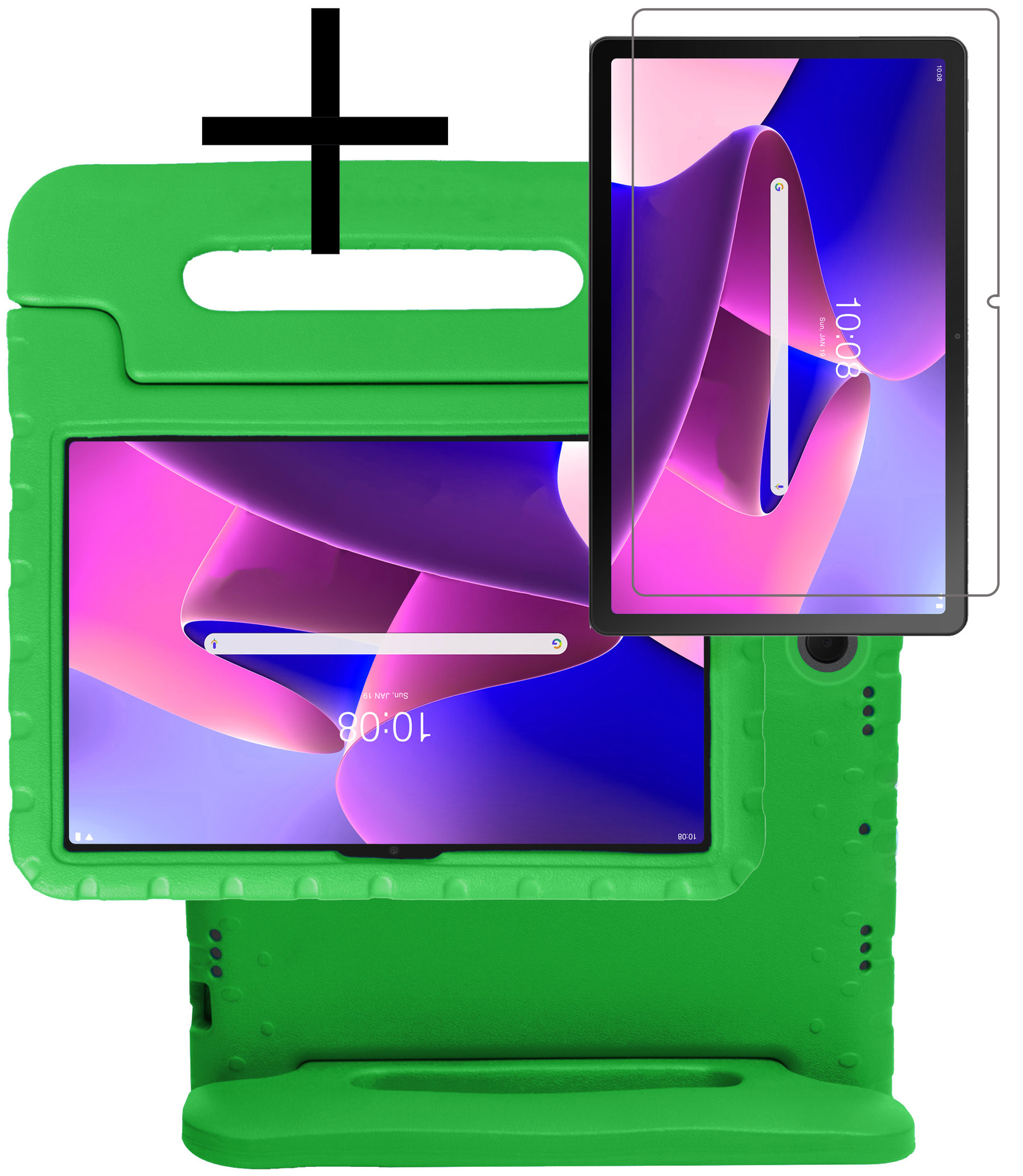 NoXx Hoesje Geschikt voor Lenovo Tab M10 Plus 3rd Gen Hoesje Kinderhoes Shockproof Hoes Kids Case Met Screenprotector - Groen