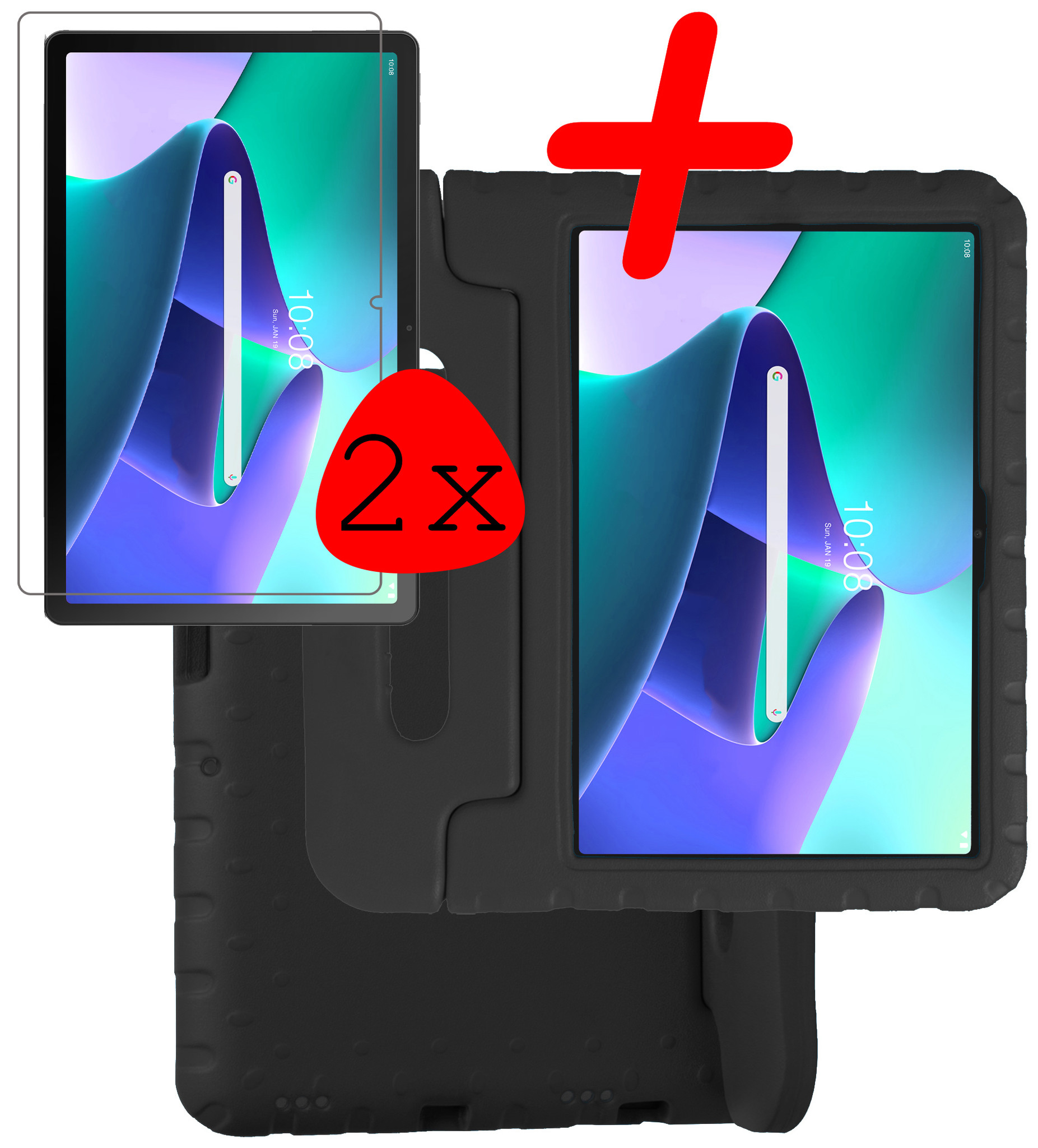BASEY. Hoesje Geschikt voor Lenovo Tab M10 Plus 3rd Gen Hoesje Kinder Hoes Shockproof Kinderhoes Met 2x Screenprotector - Kindvriendelijk Hoesje Geschikt voor Lenovo Tab M10 Plus (3e Gen) Hoes Kids Case - Zwart