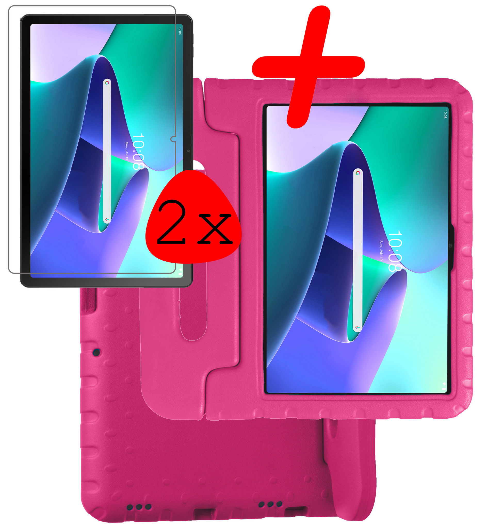 BASEY. Hoesje Geschikt voor Lenovo Tab M10 Plus 3rd Gen Hoesje Kinder Hoes Shockproof Kinderhoes Met 2x Screenprotector - Kindvriendelijk Hoesje Geschikt voor Lenovo Tab M10 Plus (3e Gen) Hoes Kids Case - Roze