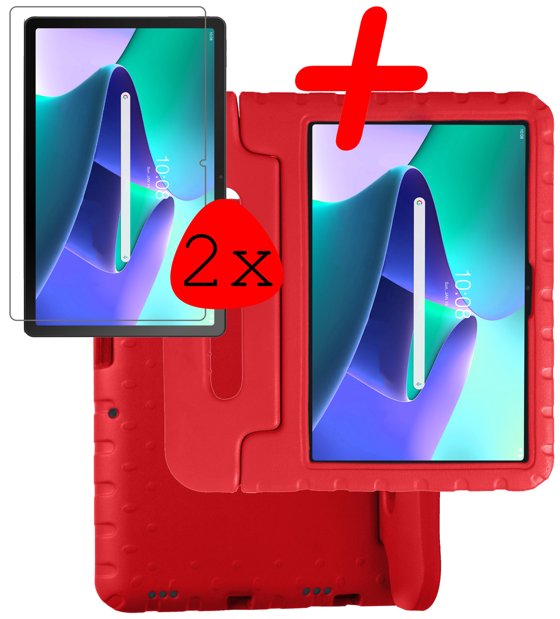 BASEY. Hoesje Geschikt voor Lenovo Tab M10 Plus 3rd Gen Hoesje Kinder Hoes Shockproof Kinderhoes Met 2x Screenprotector - Kindvriendelijk Hoesje Geschikt voor Lenovo Tab M10 Plus (3e Gen) Hoes Kids Case - Rood