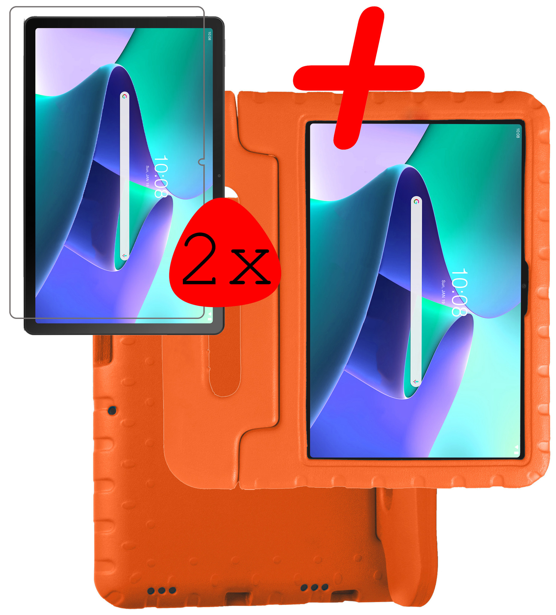 BASEY. Hoesje Geschikt voor Lenovo Tab M10 Plus 3rd Gen Hoesje Kinder Hoes Shockproof Kinderhoes Met 2x Screenprotector - Kindvriendelijk Hoesje Geschikt voor Lenovo Tab M10 Plus (3e Gen) Hoes Kids Case - Oranje