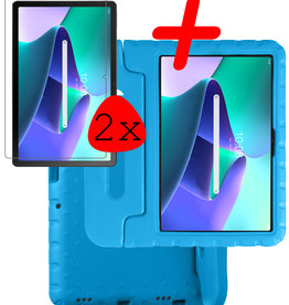 BASEY. Lenovo Tab M10 Plus (3e generatie) Kinderhoes Met 2x Screenprotector - Blauw