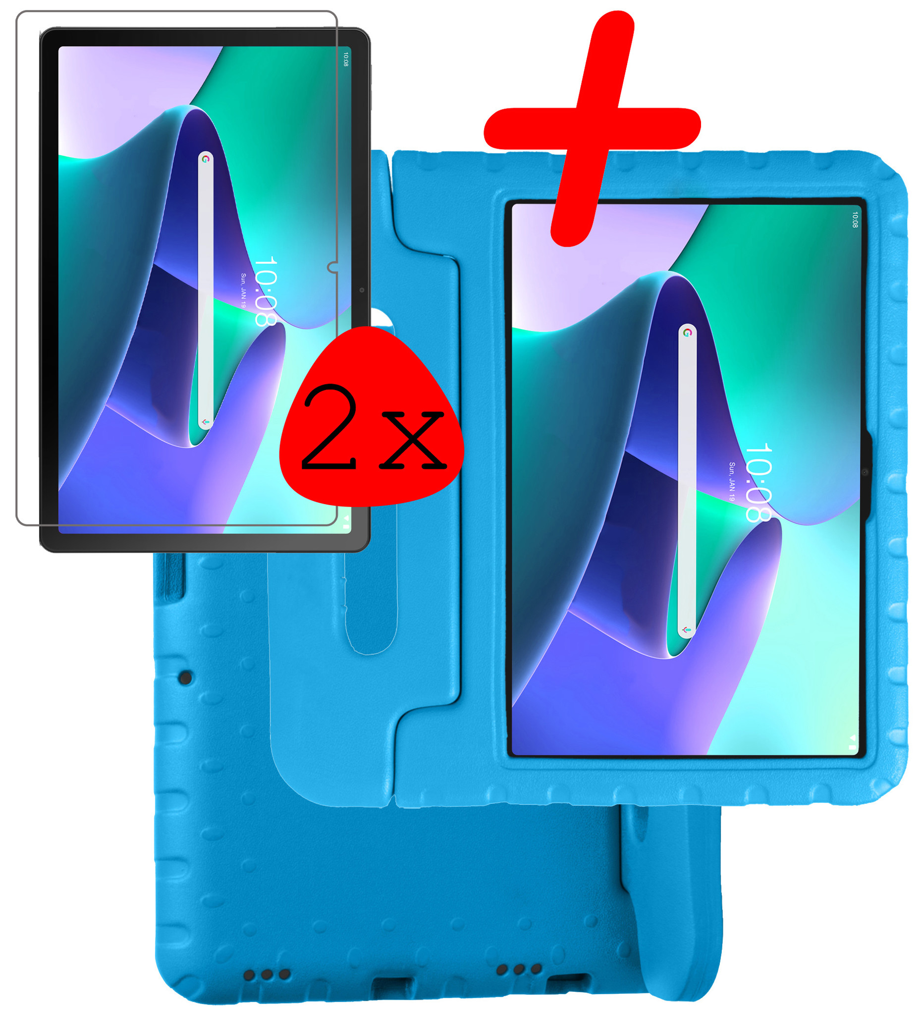 BASEY. Hoesje Geschikt voor Lenovo Tab M10 Plus 3rd Gen Hoesje Kinder Hoes Shockproof Kinderhoes Met 2x Screenprotector - Kindvriendelijk Hoesje Geschikt voor Lenovo Tab M10 Plus (3e Gen) Hoes Kids Case - Blauw