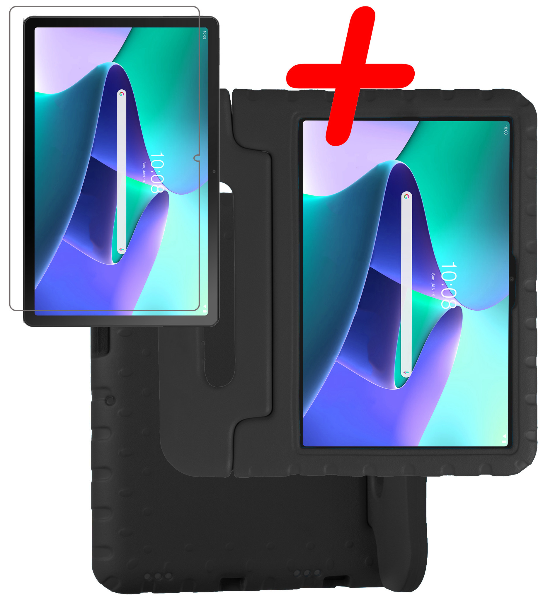 BASEY. Hoesje Geschikt voor Lenovo Tab M10 Plus 3rd Gen Hoesje Kinder Hoes Shockproof Kinderhoes Met Screenprotector - Kindvriendelijk Hoesje Geschikt voor Lenovo Tab M10 Plus (3e Gen) Hoes Kids Case - Zwart