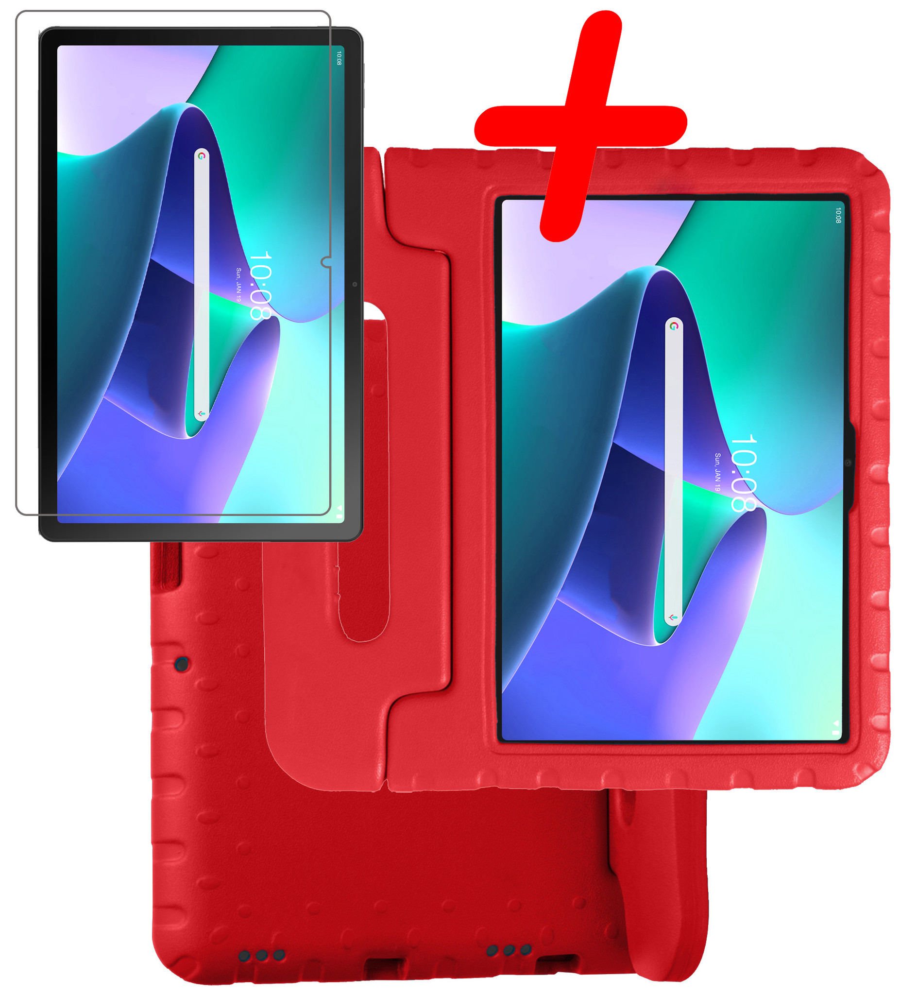 BASEY. Hoesje Geschikt voor Lenovo Tab M10 Plus 3rd Gen Hoesje Kinder Hoes Shockproof Kinderhoes Met Screenprotector - Kindvriendelijk Hoesje Geschikt voor Lenovo Tab M10 Plus (3e Gen) Hoes Kids Case - Rood
