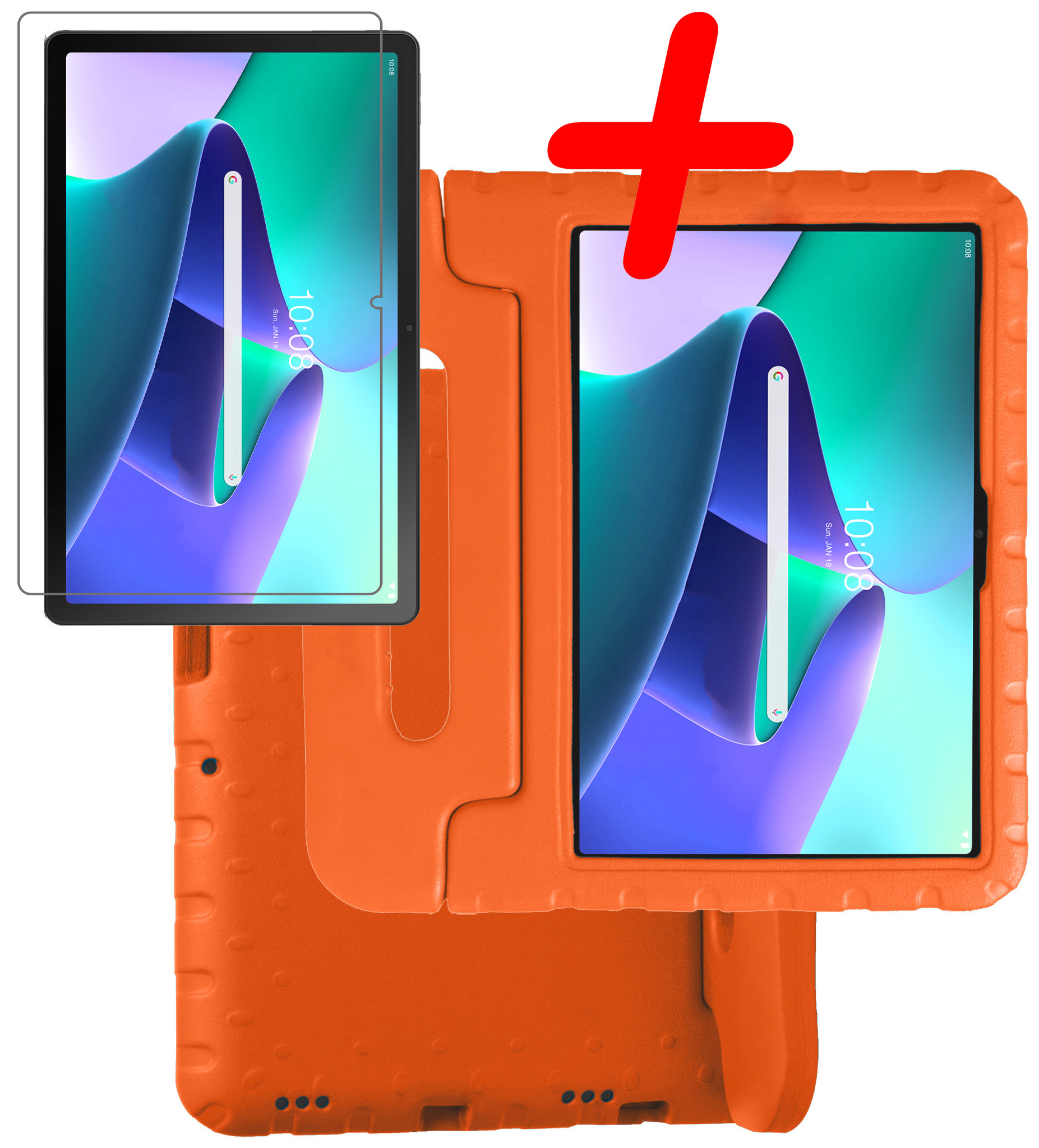 BASEY. Hoesje Geschikt voor Lenovo Tab M10 Plus 3rd Gen Hoesje Kinder Hoes Shockproof Kinderhoes Met Screenprotector - Kindvriendelijk Hoesje Geschikt voor Lenovo Tab M10 Plus (3e Gen) Hoes Kids Case - Oranje