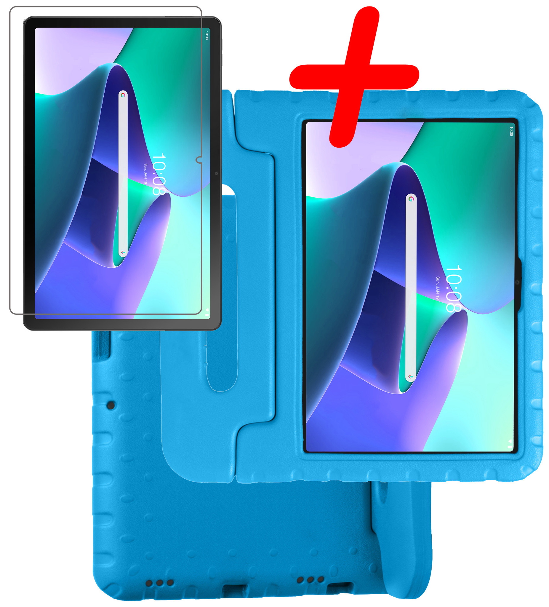 BASEY. Hoesje Geschikt voor Lenovo Tab M10 Plus 3rd Gen Hoesje Kinder Hoes Shockproof Kinderhoes Met Screenprotector - Kindvriendelijk Hoesje Geschikt voor Lenovo Tab M10 Plus (3e Gen) Hoes Kids Case - Blauw