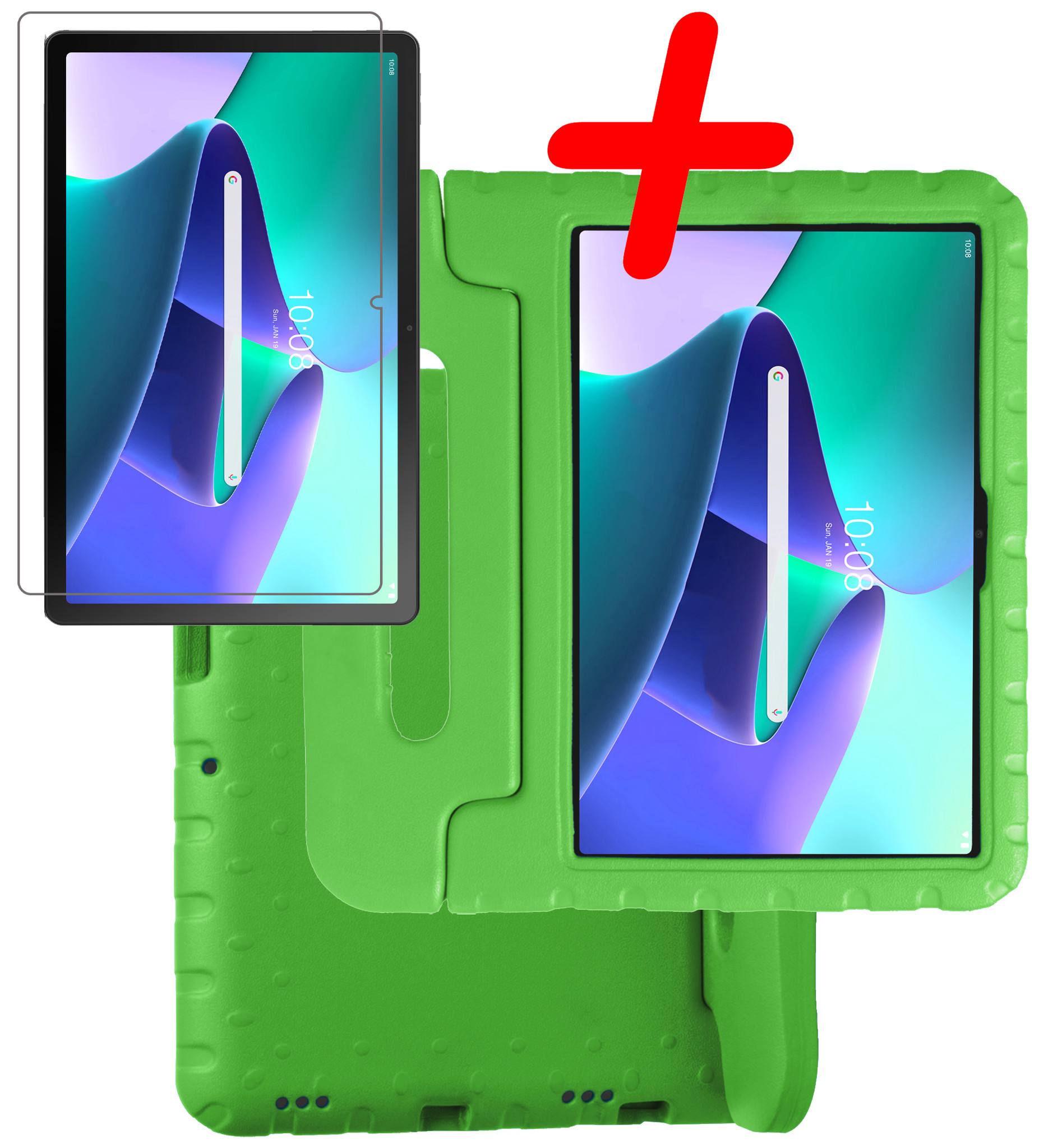 BASEY. Hoesje Geschikt voor Lenovo Tab M10 Plus 3rd Gen Hoesje Kinder Hoes Shockproof Kinderhoes Met Screenprotector - Kindvriendelijk Hoesje Geschikt voor Lenovo Tab M10 Plus (3e Gen) Hoes Kids Case - Groen