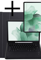 NoXx Hoesje Geschikt voor Samsung Galaxy Tab S7 FE Hoesje Toetsenbord Hoes Met Screenprotector - Hoes Geschikt voor Samsung Tab S7 FE Keyboard Case Book Cover - Zwart