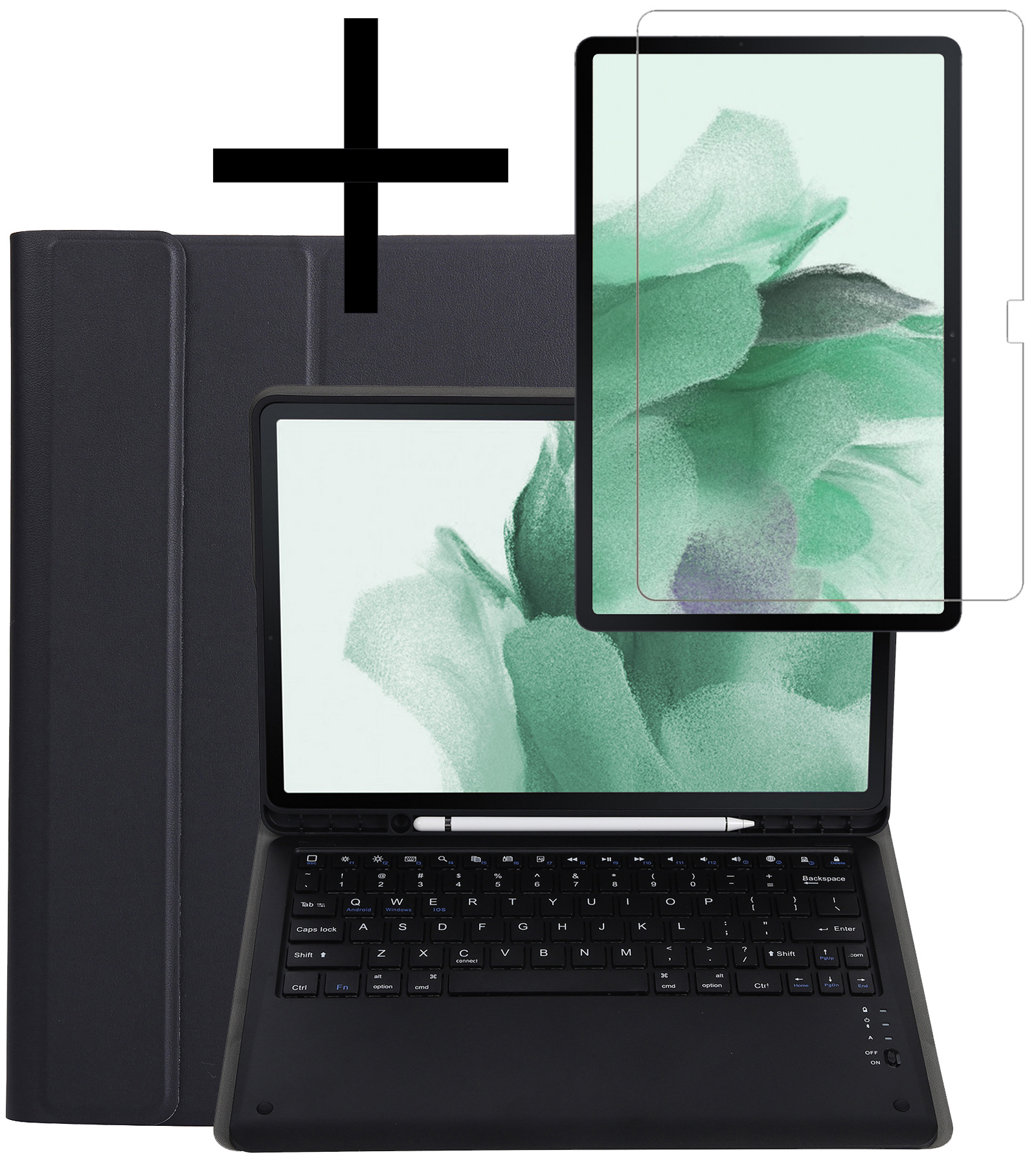 NoXx Hoesje Geschikt voor Samsung Galaxy Tab S7 FE Hoesje Toetsenbord Hoes Met Screenprotector - Hoes Geschikt voor Samsung Tab S7 FE Keyboard Case Book Cover - Zwart