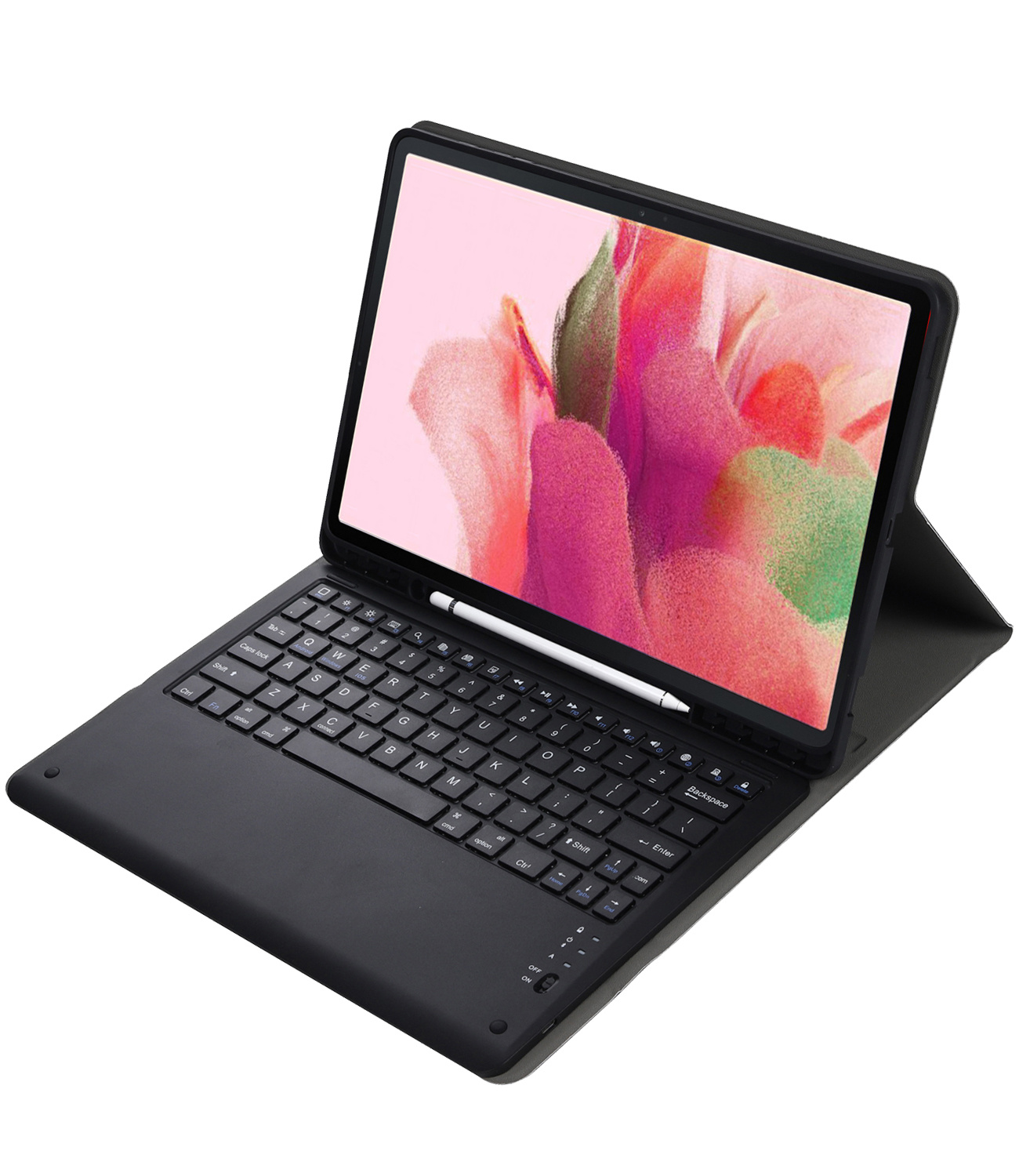 Nomfy Hoes Geschikt voor Samsung Galaxy Tab S7 FE Hoes Toetsenbord Hoes Case Book Cover Hoesje Met Screenprotector - Hoesje Geschikt voor Samsung Tab S7 FE Keyboard Hoes - Zwart