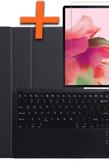 Nomfy Hoes Geschikt voor Samsung Galaxy Tab S7 FE Hoes Toetsenbord Hoes Case Book Cover Hoesje Met Screenprotector - Hoesje Geschikt voor Samsung Tab S7 FE Keyboard Hoes - Zwart