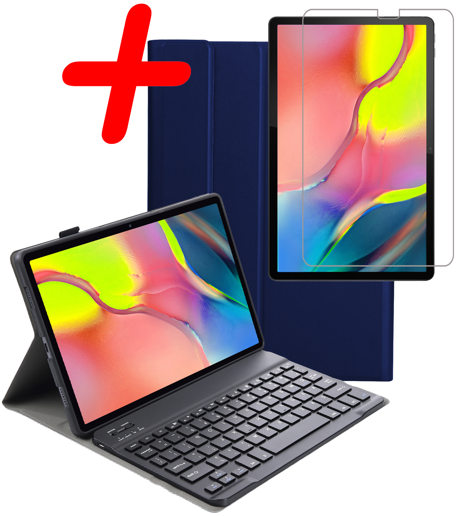 BASEY. Hoesje Geschikt voor Samsung Galaxy Tab A 10.1 2019 Toetsenbord Hoes Book Case Met Screenprotector - Hoes Geschikt voor Samsung Tab A 10.1 (2019) Toetsenbord Hoesje Keyboard Cover - Donkerblauw