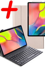 BASEY. Hoesje Geschikt voor Samsung Galaxy Tab A 10.1 2019 Toetsenbord Hoes Book Case Met Screenprotector - Hoes Geschikt voor Samsung Tab A 10.1 (2019) Toetsenbord Hoesje Keyboard Cover - Goud