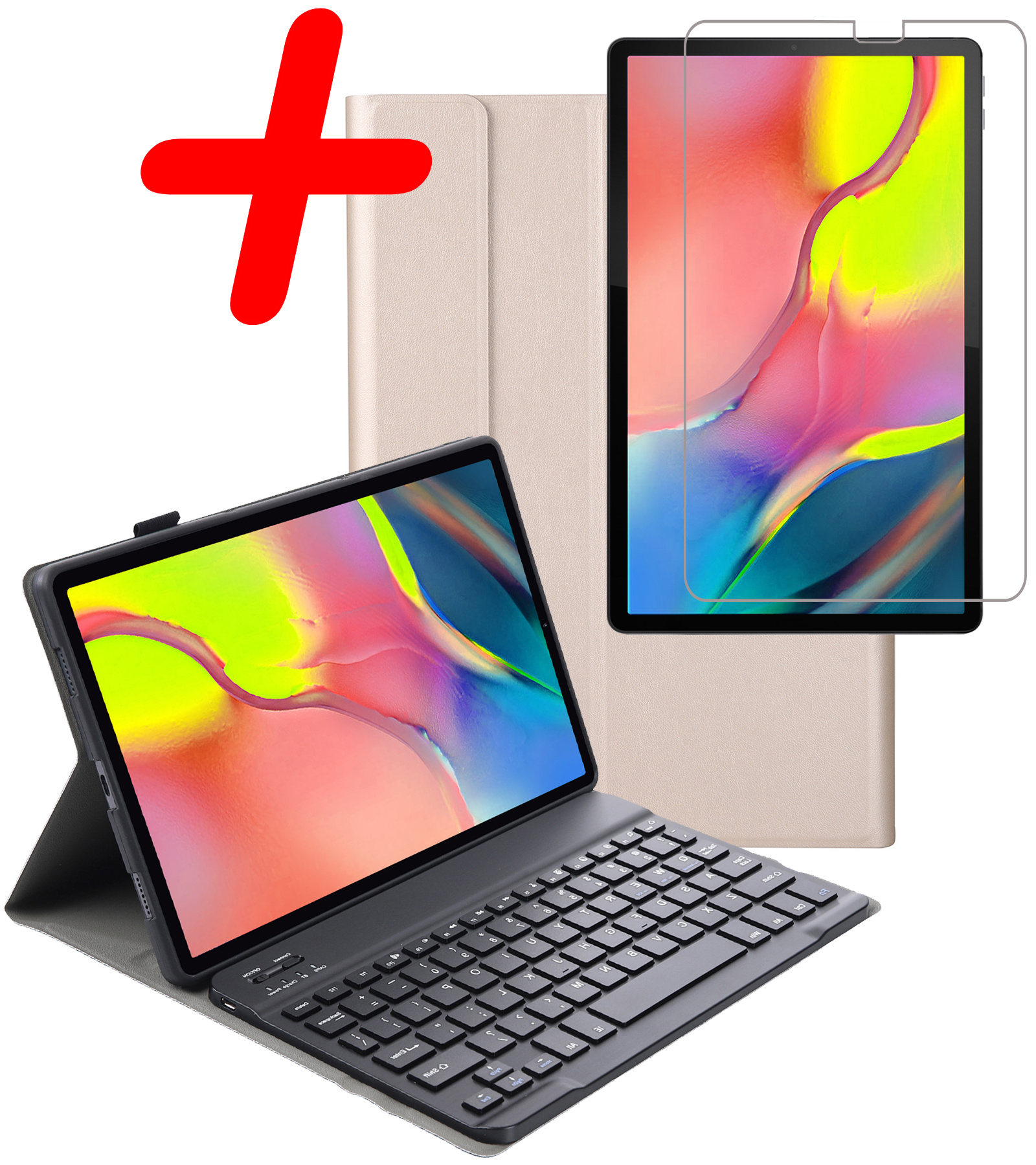 BASEY. Hoesje Geschikt voor Samsung Galaxy Tab A 10.1 2019 Toetsenbord Hoes Book Case Met Screenprotector - Hoes Geschikt voor Samsung Tab A 10.1 (2019) Toetsenbord Hoesje Keyboard Cover - Goud