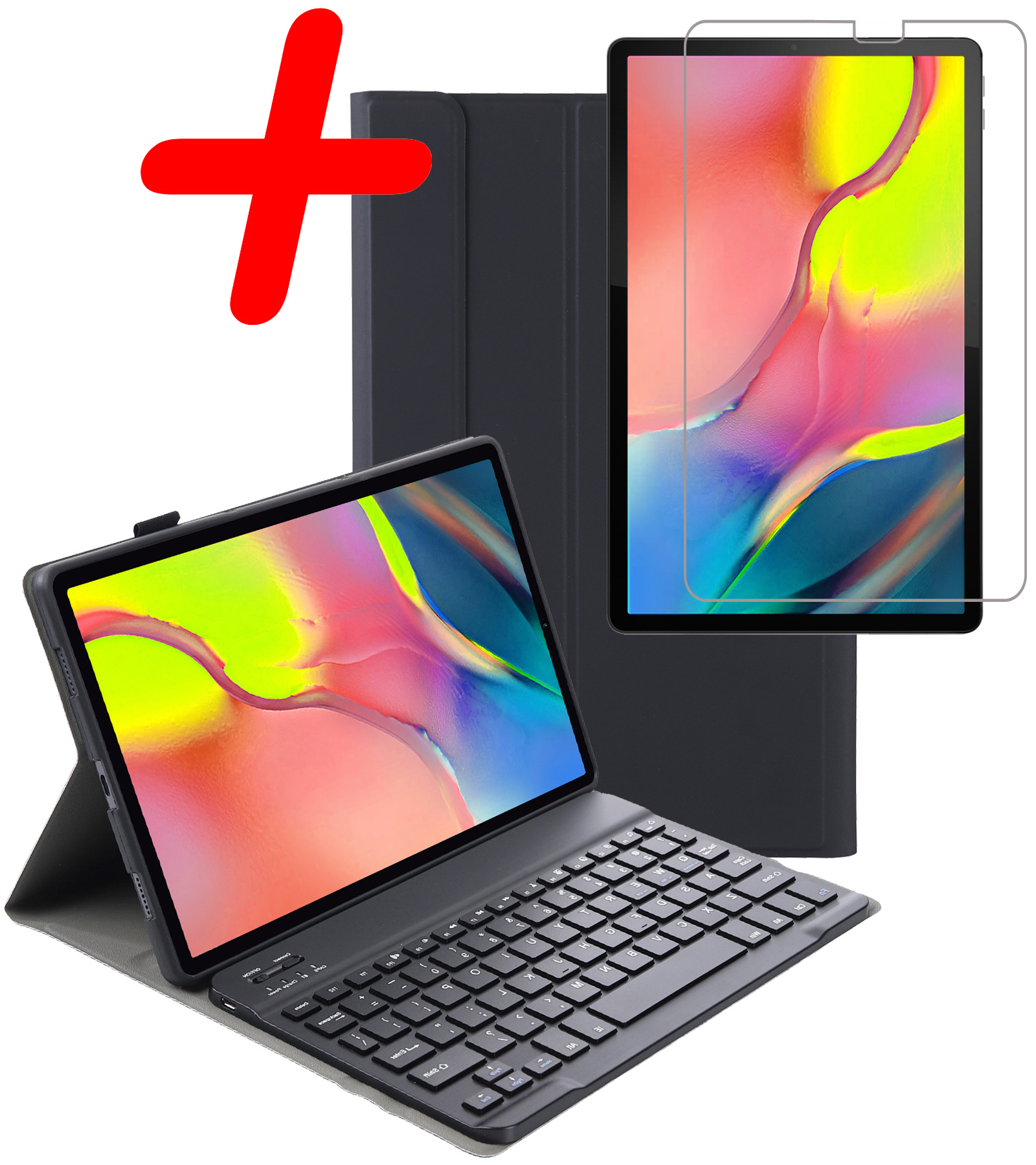 BASEY. Hoesje Geschikt voor Samsung Galaxy Tab A 10.1 2019 Toetsenbord Hoes Book Case Met Screenprotector - Hoes Geschikt voor Samsung Tab A 10.1 (2019) Toetsenbord Hoesje Keyboard Cover - Zwart