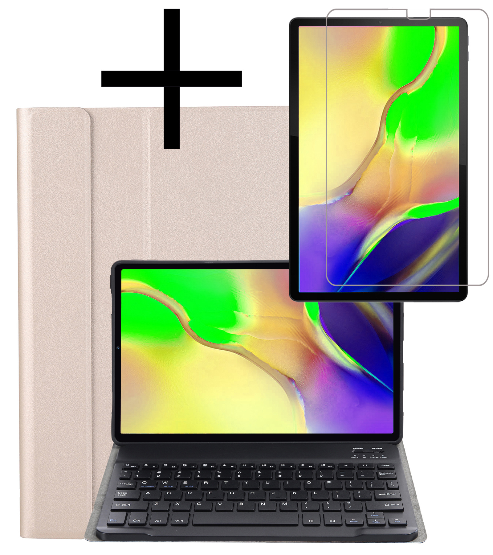 NoXx Hoesje Geschikt voor Samsung Galaxy Tab A 10.1 2019 Hoesje Toetsenbord Hoes Met Screenprotector - Hoes Geschikt voor Samsung Tab A 10.1 (2019) Keyboard Case Book Cover - Goud
