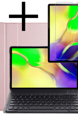 NoXx Hoesje Geschikt voor Samsung Galaxy Tab A 10.1 2019 Hoesje Toetsenbord Hoes Met Screenprotector - Hoes Geschikt voor Samsung Tab A 10.1 (2019) Keyboard Case Book Cover - Rosé goud