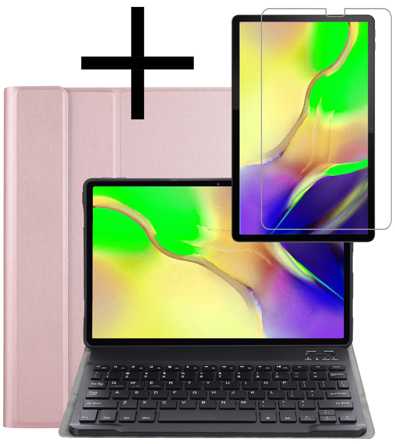 NoXx Hoesje Geschikt voor Samsung Galaxy Tab A 10.1 2019 Hoesje Toetsenbord Hoes Met Screenprotector - Hoes Geschikt voor Samsung Tab A 10.1 (2019) Keyboard Case Book Cover - Rosé goud