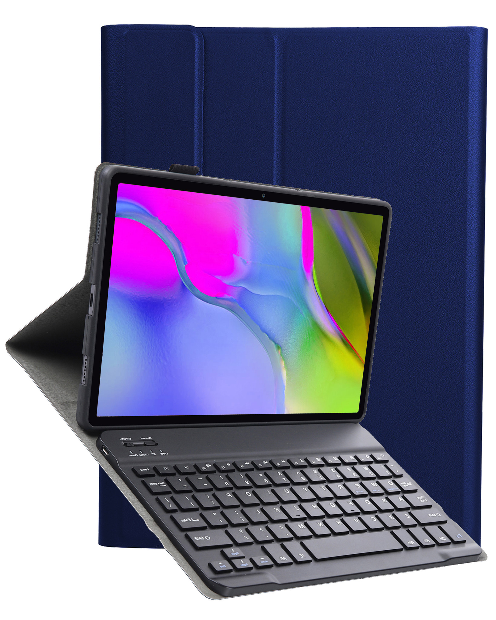 Nomfy Hoes Geschikt voor Samsung Galaxy Tab A 10.1 2019 Hoes Toetsenbord Hoes Case Book Cover Hoesje Met Screenprotector - Hoesje Geschikt voor Samsung Tab A 10.1 (2019) Keyboard Hoes - Donkerblauw