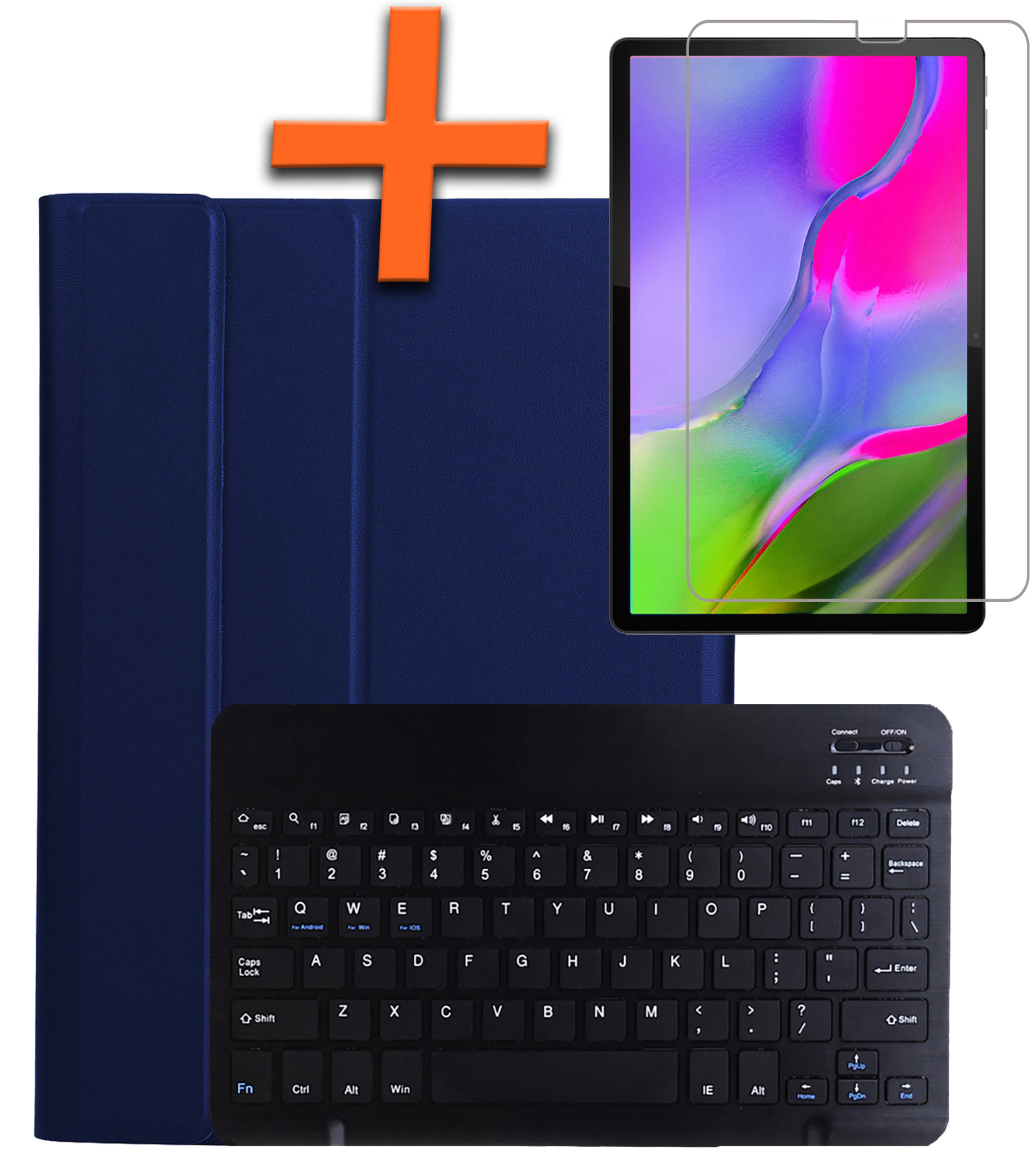 Nomfy Hoes Geschikt voor Samsung Galaxy Tab A 10.1 2019 Hoes Toetsenbord Hoes Case Book Cover Hoesje Met Screenprotector - Hoesje Geschikt voor Samsung Tab A 10.1 (2019) Keyboard Hoes - Donkerblauw