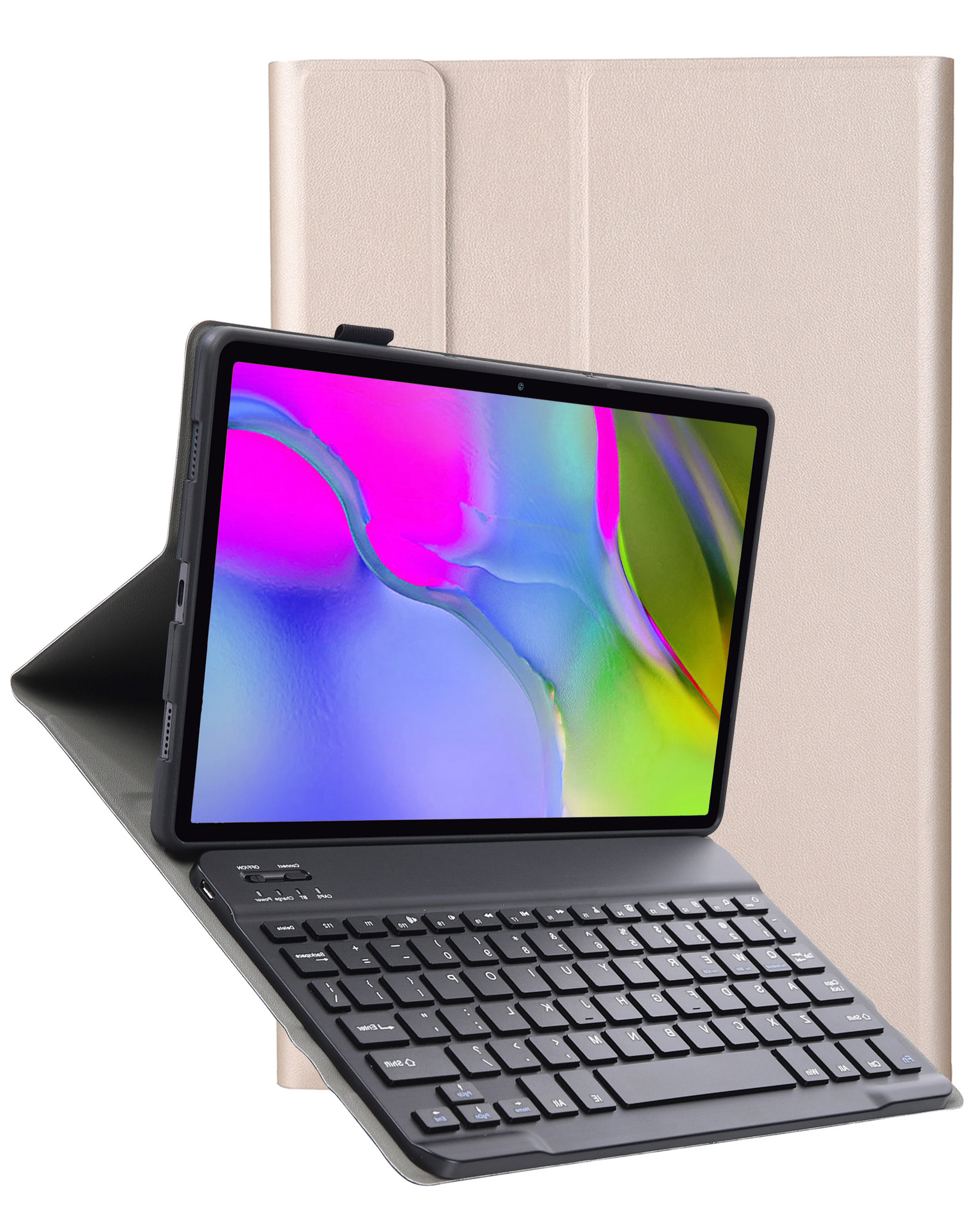 Nomfy Hoes Geschikt voor Samsung Galaxy Tab A 10.1 2019 Hoes Toetsenbord Hoes Case Book Cover Hoesje Met Screenprotector - Hoesje Geschikt voor Samsung Tab A 10.1 (2019) Keyboard Hoes - Goud