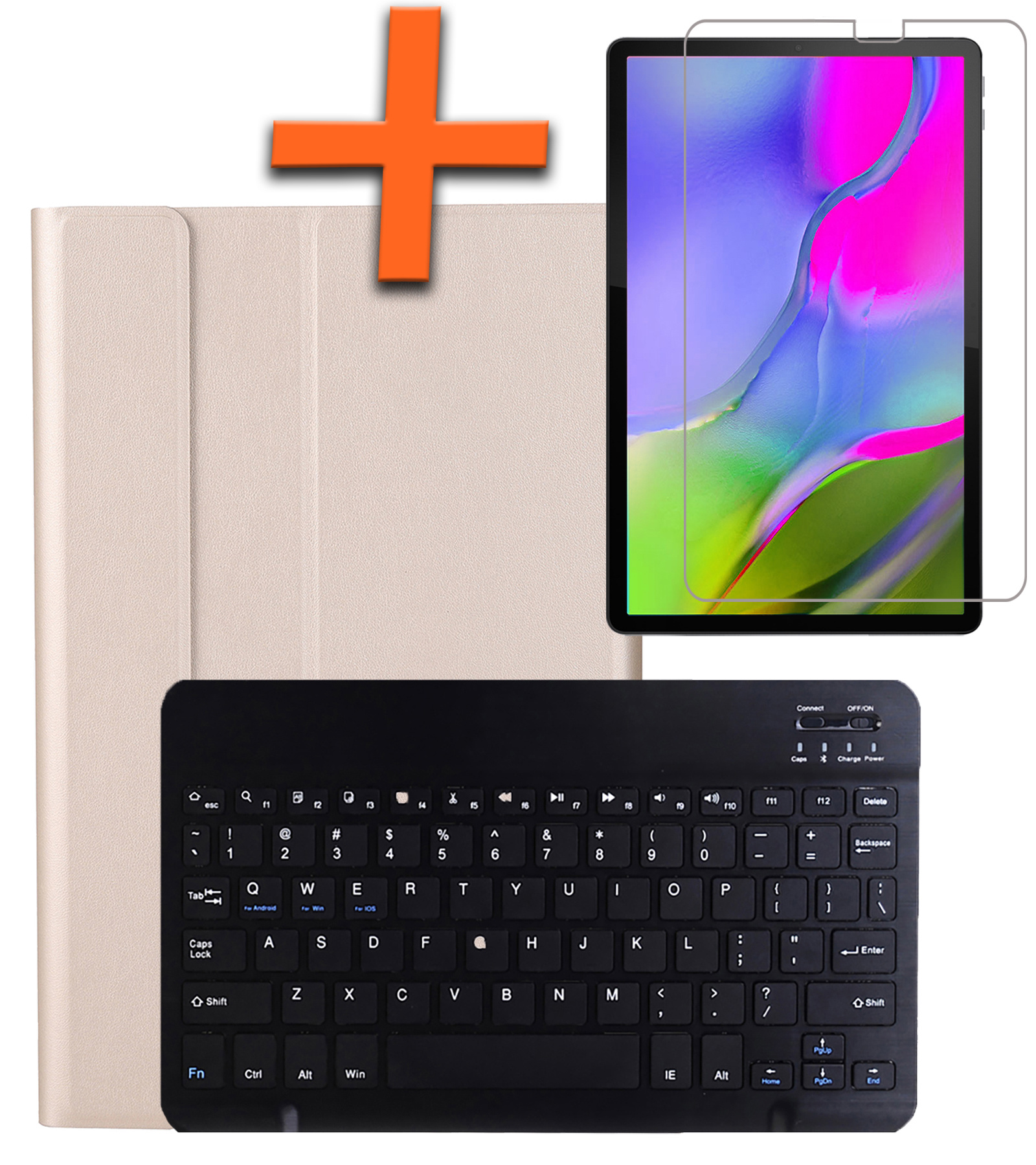 Nomfy Hoes Geschikt voor Samsung Galaxy Tab A 10.1 2019 Hoes Toetsenbord Hoes Case Book Cover Hoesje Met Screenprotector - Hoesje Geschikt voor Samsung Tab A 10.1 (2019) Keyboard Hoes - Goud