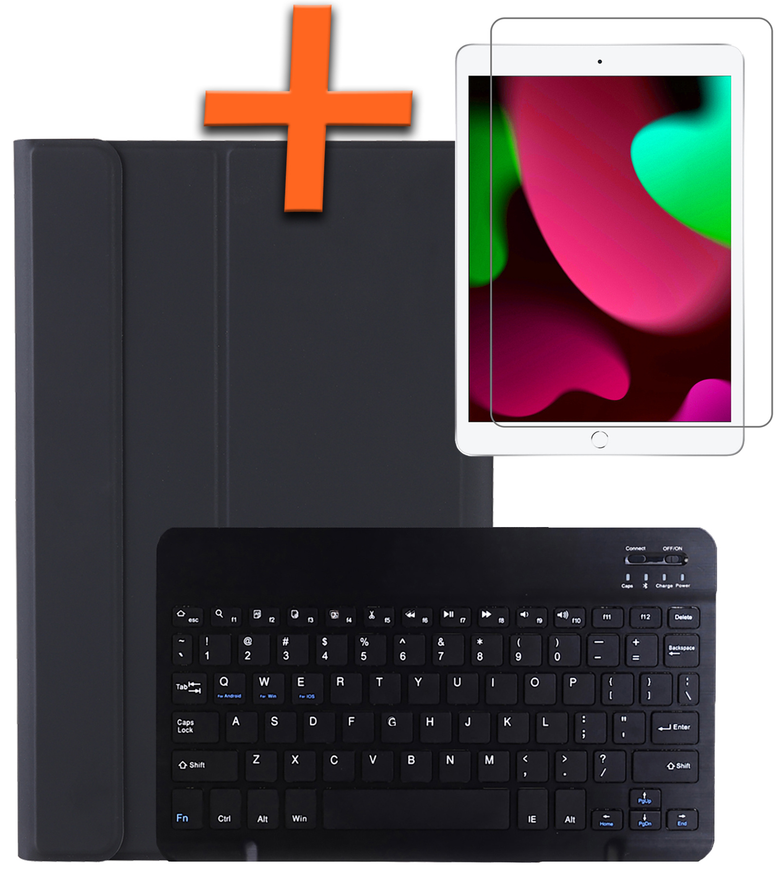 Nomfy Hoes Geschikt voor iPad 10.2 2021 Hoes Toetsenbord Hoes Case Book Cover Hoesje Met Screenprotector - Hoesje Geschikt voor iPad 9 Keyboard Hoes - Zwart