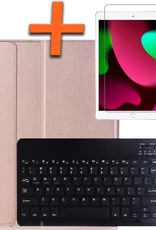 Nomfy Hoes Geschikt voor iPad 10.2 2021 Hoes Toetsenbord Hoes Case Book Cover Hoesje Met Screenprotector - Hoesje Geschikt voor iPad 9 Keyboard Hoes - Rosé goud