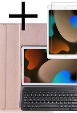 NoXx Hoesje Geschikt voor iPad 10.2 2021 Hoesje Toetsenbord Hoes Met Screenprotector - Hoes Geschikt voor iPad 9 Keyboard Case Book Cover - Rosé goud
