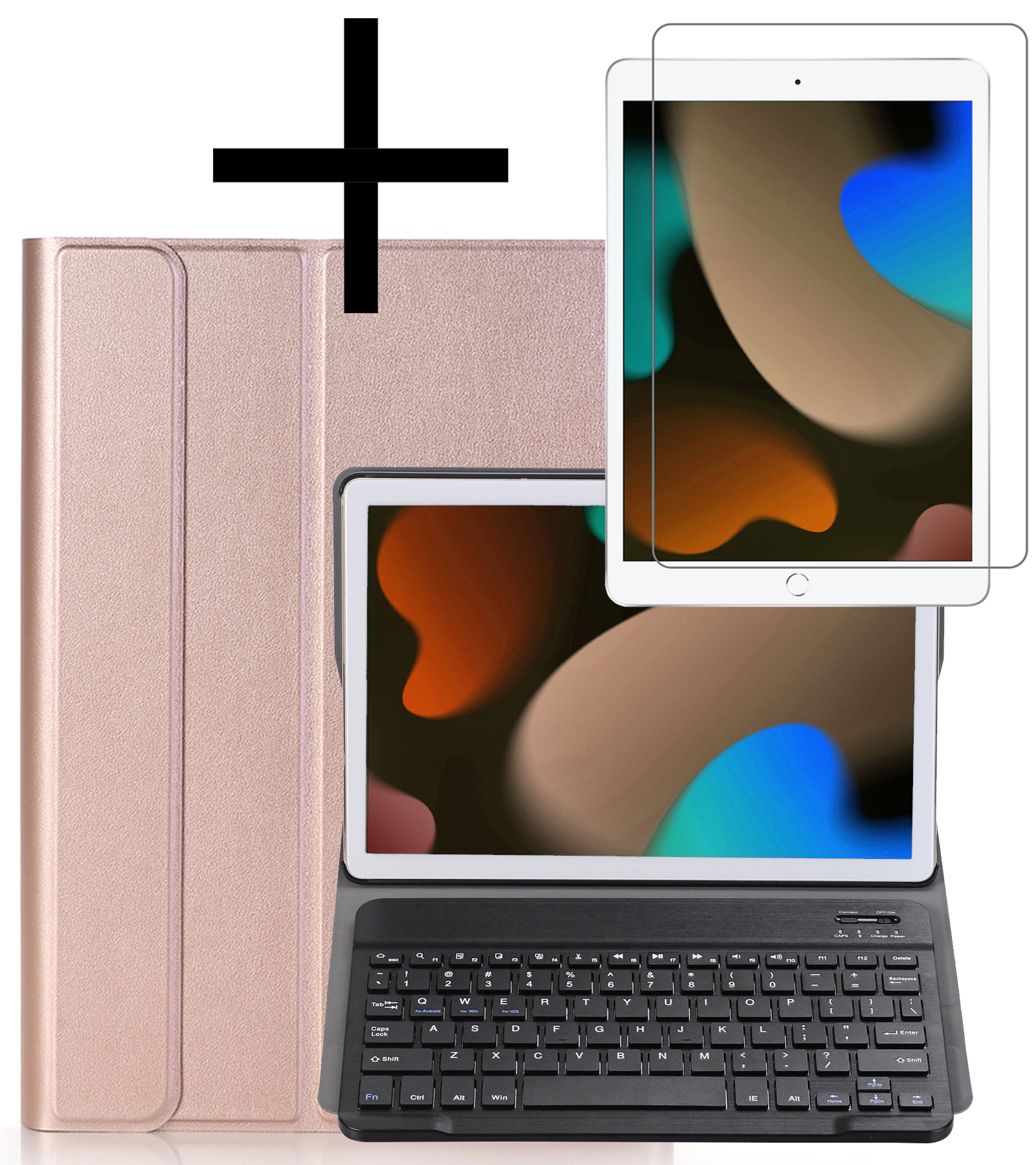 NoXx iPad 10.2 2021 Toetsenbord Hoes Met Screenprotector - iPad 10.2 2021 Hoesje Keyboard Case Book Cover - Rose Goud