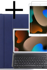 NoXx Hoesje Geschikt voor iPad 10.2 2021 Hoesje Toetsenbord Hoes Met Screenprotector - Hoes Geschikt voor iPad 9 Keyboard Case Book Cover - Donkerblauw
