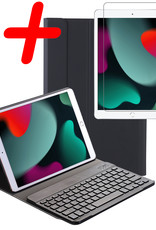 BASEY. Hoesje Geschikt voor iPad 10.2 2021 Toetsenbord Hoes Book Case Met Screenprotector - Hoes Geschikt voor iPad 9 Toetsenbord Hoesje Keyboard Cover - Zwart