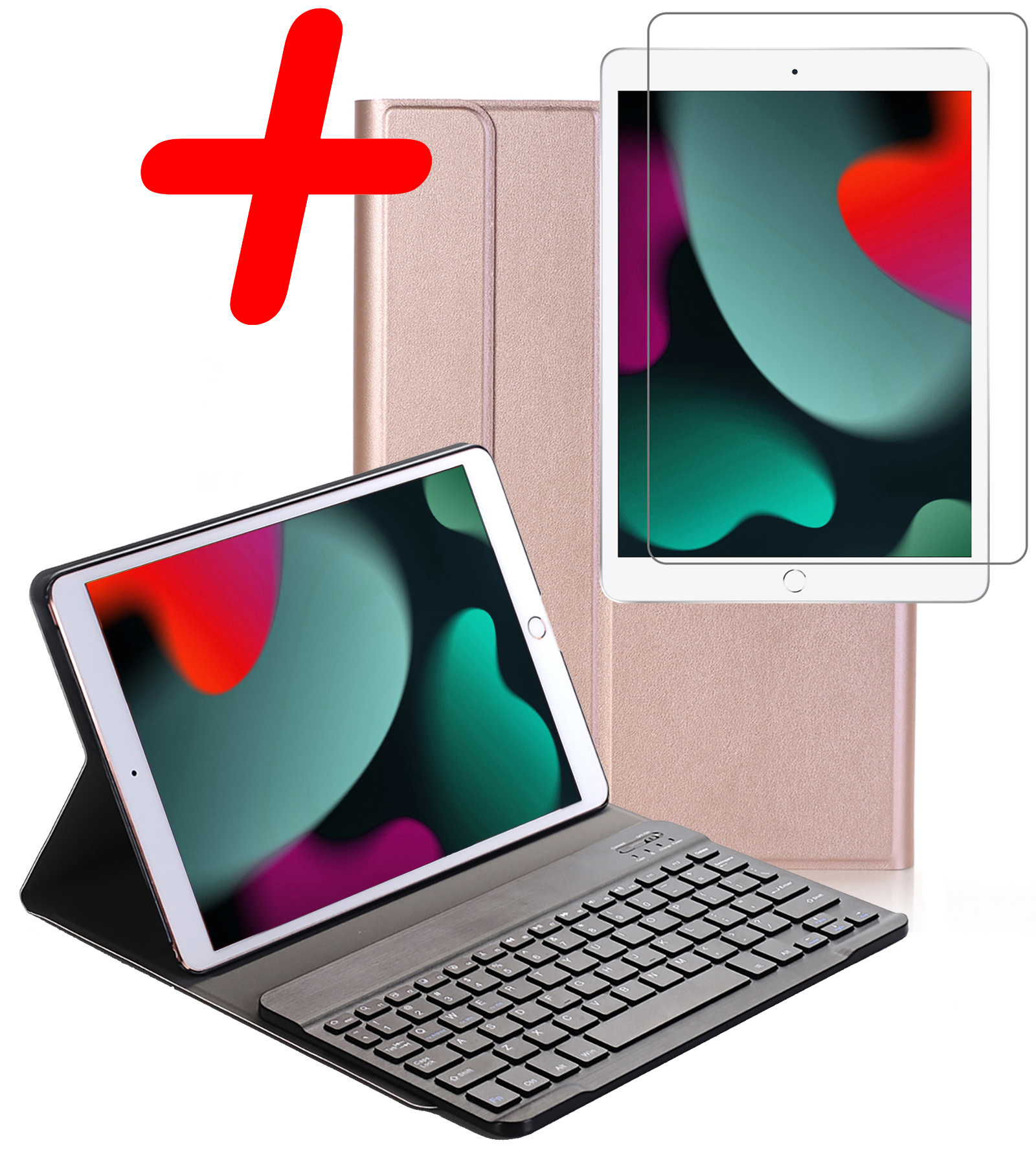 BASEY. iPad 10.2 2021 Hoes Toetsenbord Hoesje Keyboard Case Cover Met Screenprotector - Rose Goud