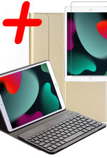 BASEY. Hoesje Geschikt voor iPad 10.2 2021 Toetsenbord Hoes Book Case Met Screenprotector - Hoes Geschikt voor iPad 9 Toetsenbord Hoesje Keyboard Cover - Goud