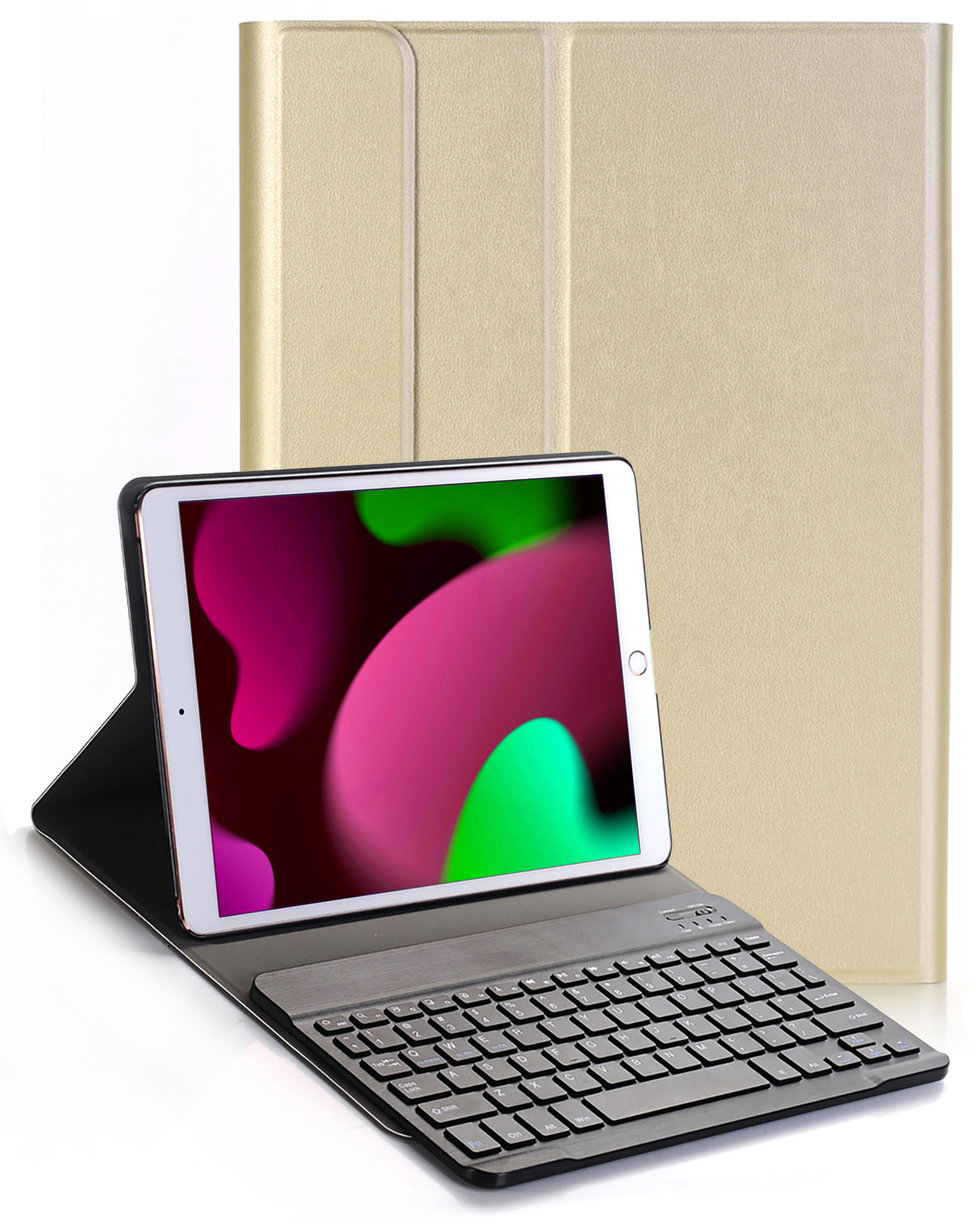 Nomfy Hoes Geschikt voor iPad 10.2 2021 Hoes Toetsenbord Hoes Case Book Cover Hoesje - Hoesje Geschikt voor iPad 9 Keyboard Hoes - Goud