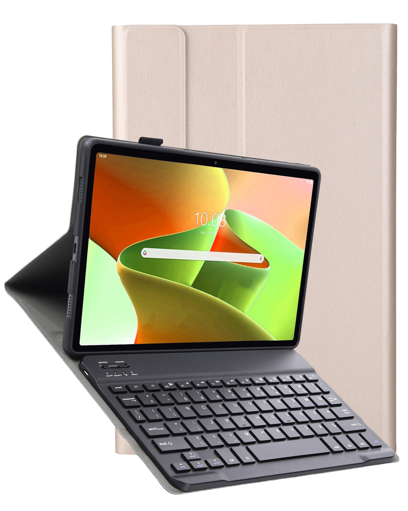 Nomfy Hoes Geschikt voor Lenovo Tab M10 Plus 3rd Gen Hoes Toetsenbord Hoes Case Book Cover Hoesje - Hoesje Geschikt voor Lenovo Tab M10 Plus (3e Gen) Keyboard Hoes - Goud