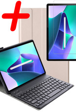 BASEY. Hoesje Geschikt voor Lenovo Tab M10 Plus 3rd Gen Toetsenbord Hoes Book Case Met Screenprotector - Hoes Geschikt voor Lenovo Tab M10 Plus (3e Gen) Toetsenbord Hoesje Keyboard Cover - Goud