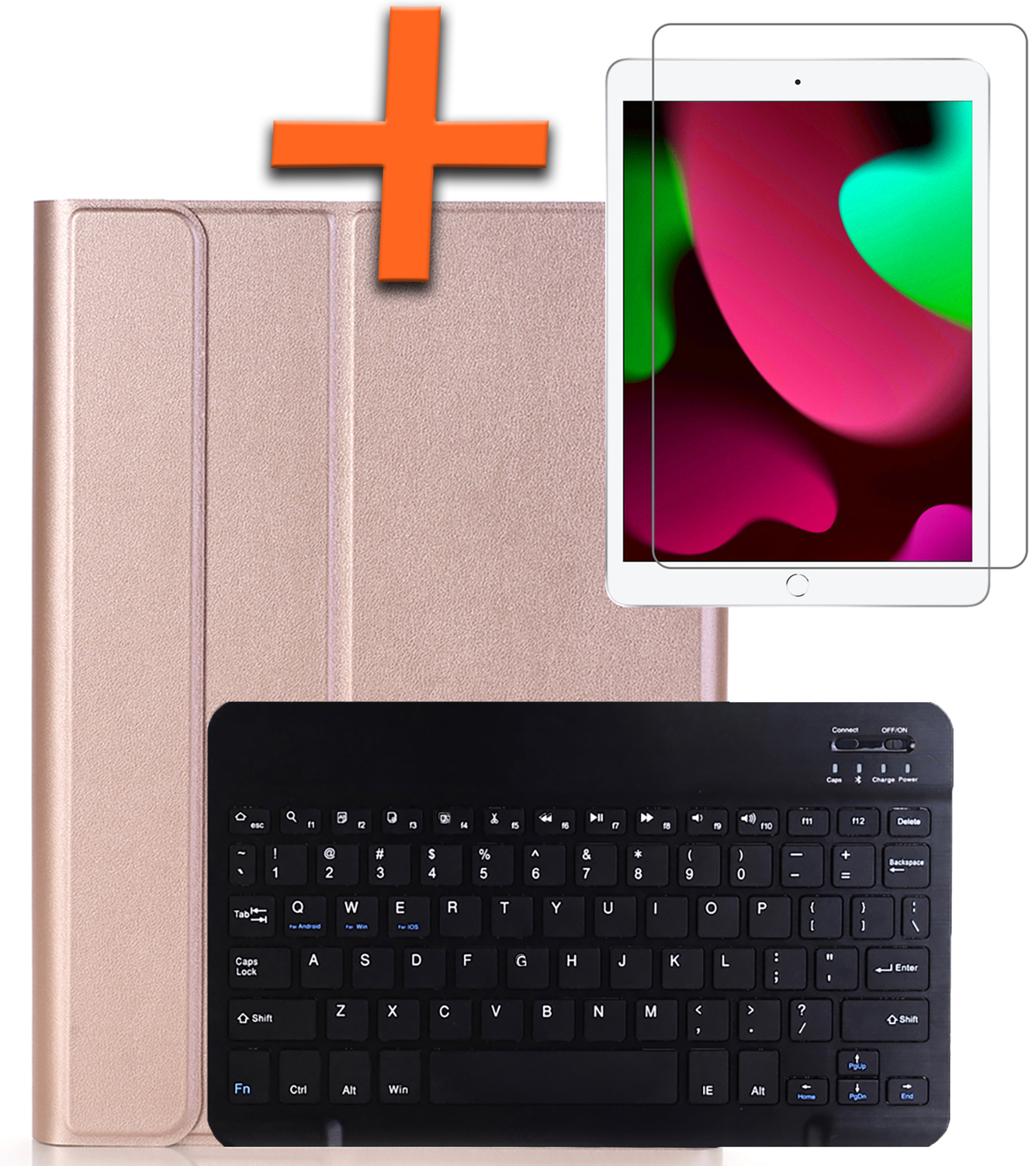 Nomfy Hoes Geschikt voor iPad 10.2 2020 Hoes Toetsenbord Hoes Case Book Cover Hoesje Met Screenprotector - Hoesje Geschikt voor iPad 8 Keyboard Hoes - Rosé goud
